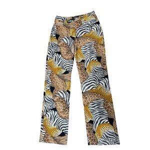 Salvatore Ferragamo Vintage Animal Print safari Straight Pants Brown Zebra US 10